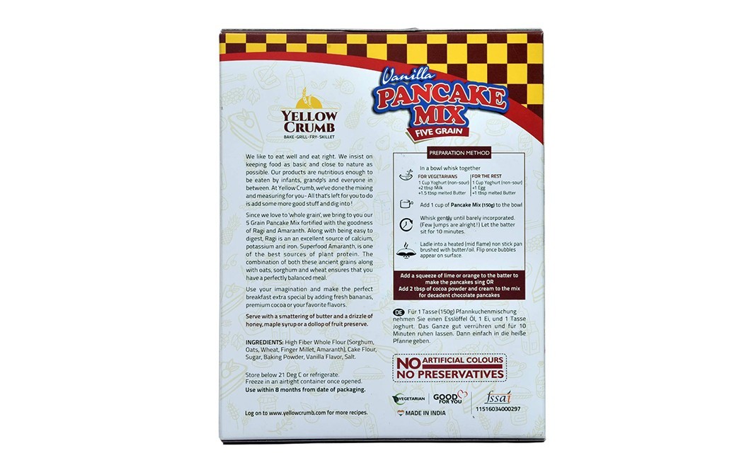 Yellow Crumb Vanilla Pancake Mix Five Grain   Pack  450 grams